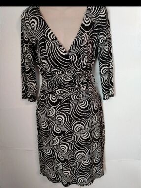 Wrap Goddess Vtg Laundry Black White Bodycon Dress Mobwife